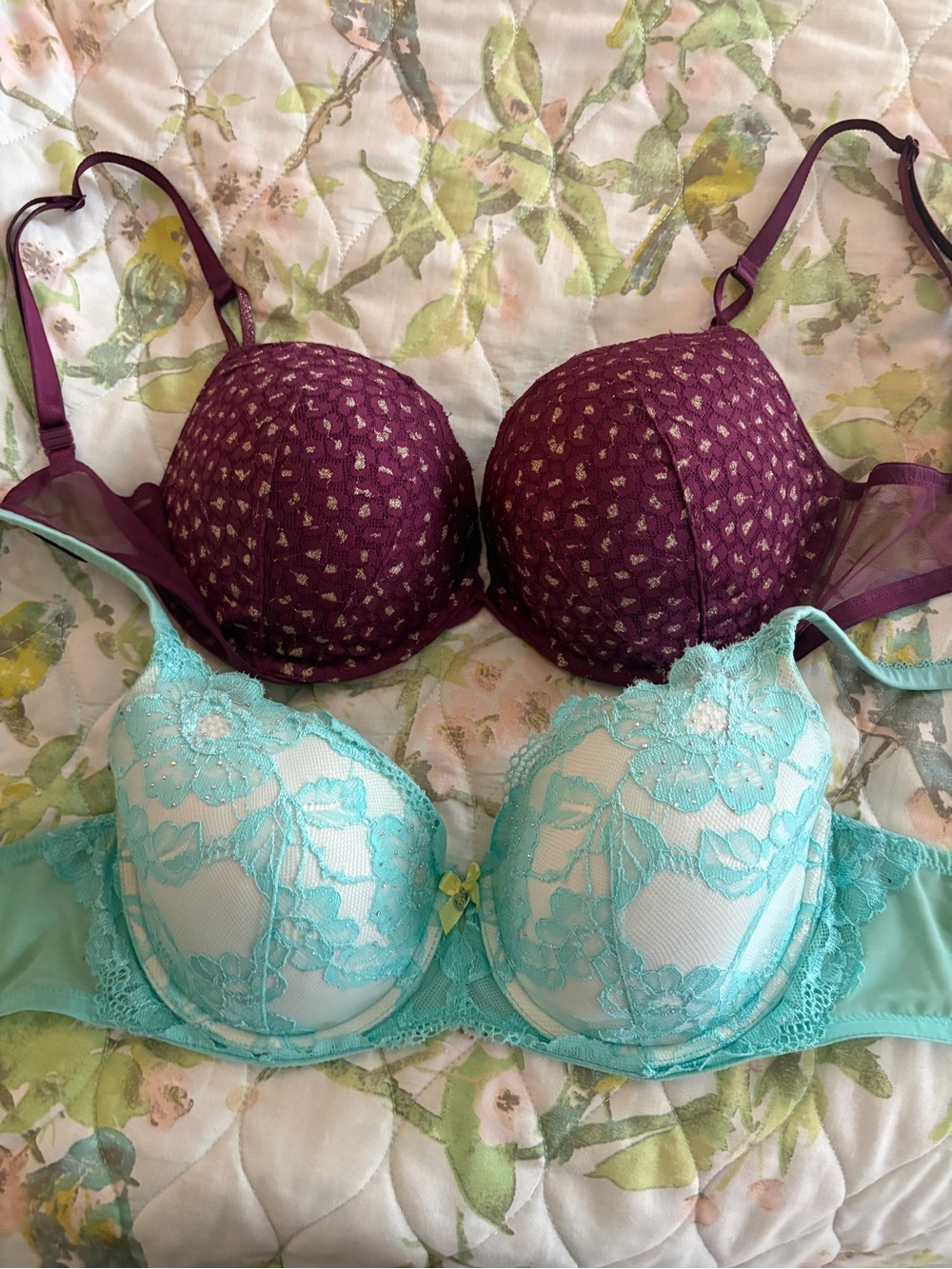 Victoria’s Secret Bra Lot 2 34DD Lace Mesh Push Up Plum Mint Green Y2K Glam